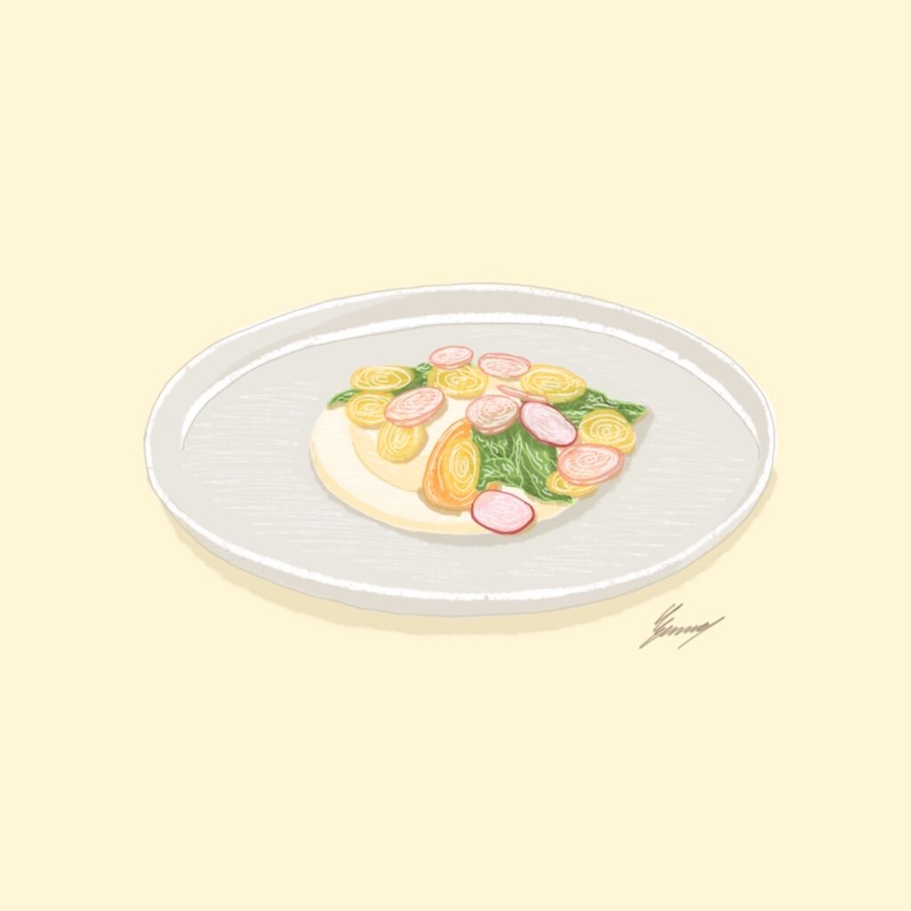 Emma Sedini, menu MOMA dello chef Daniel Canzian, illustrazione, 2020